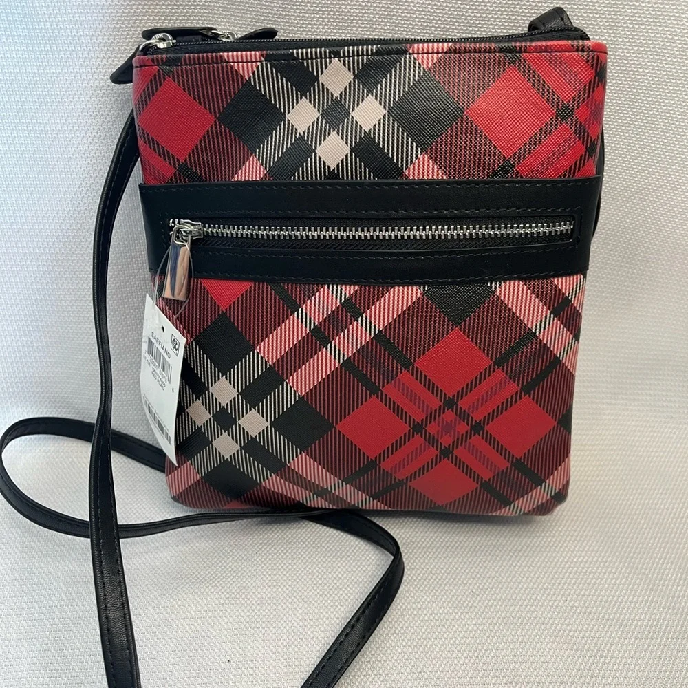 Giani Bernini Saffiano Faux Leather Buffalo Plaid Crossbody Purse For Fall NWT
